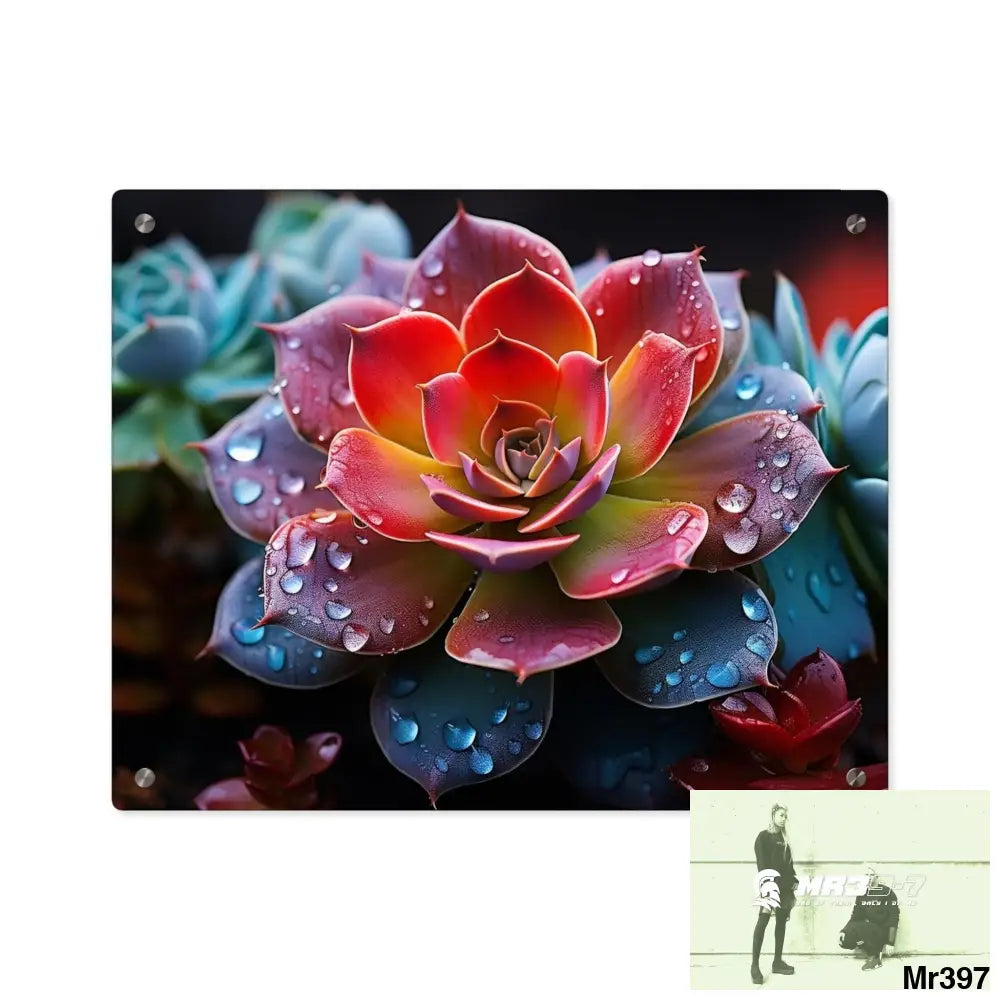 Close-up of Vibrant Succulent Plant with Water Droplets Wall Art Panels 20″ x 16″ (Horizontal) / 0.25’’ Home Decor