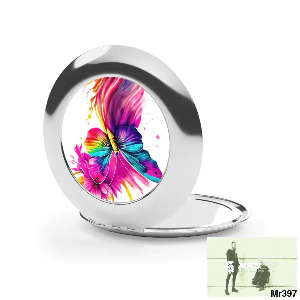 Colourful Butterfly in mid flight Compact Travel Mirror Silver / Glossy / One size Accessories