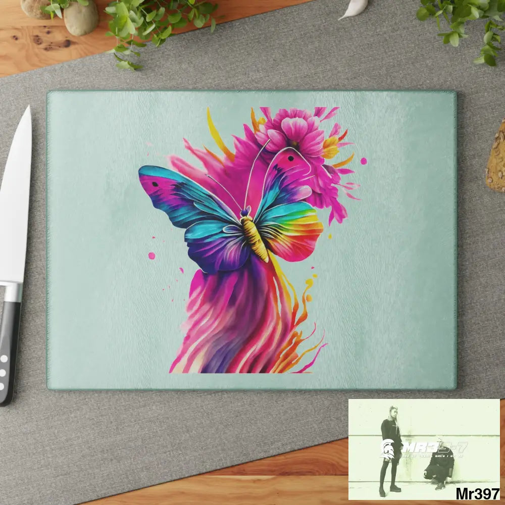 Colourful Butterfly in mid flight Cutting Board Home Decor