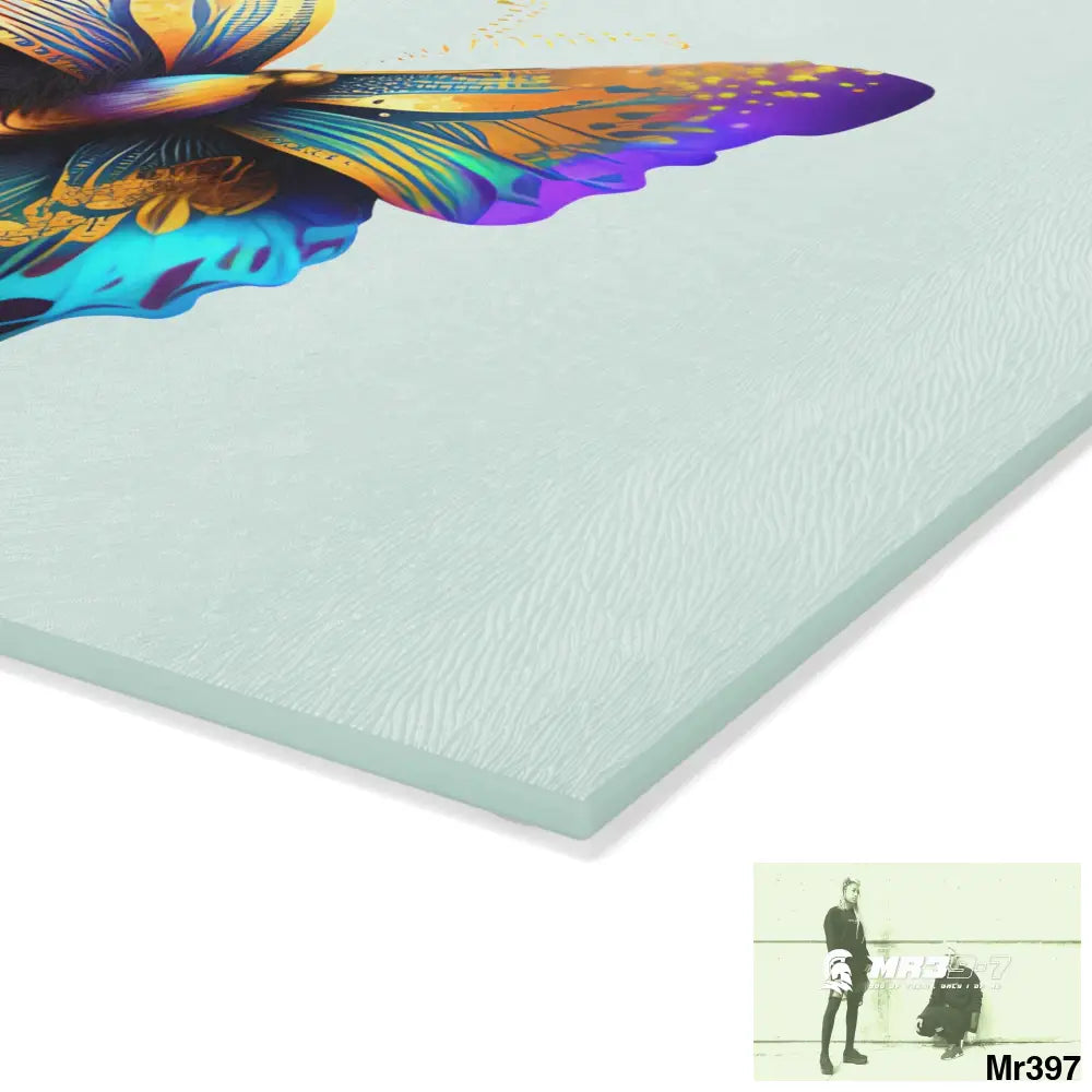 Colourful Butterfly with gold glitter Glass Cutting Board Home Decor