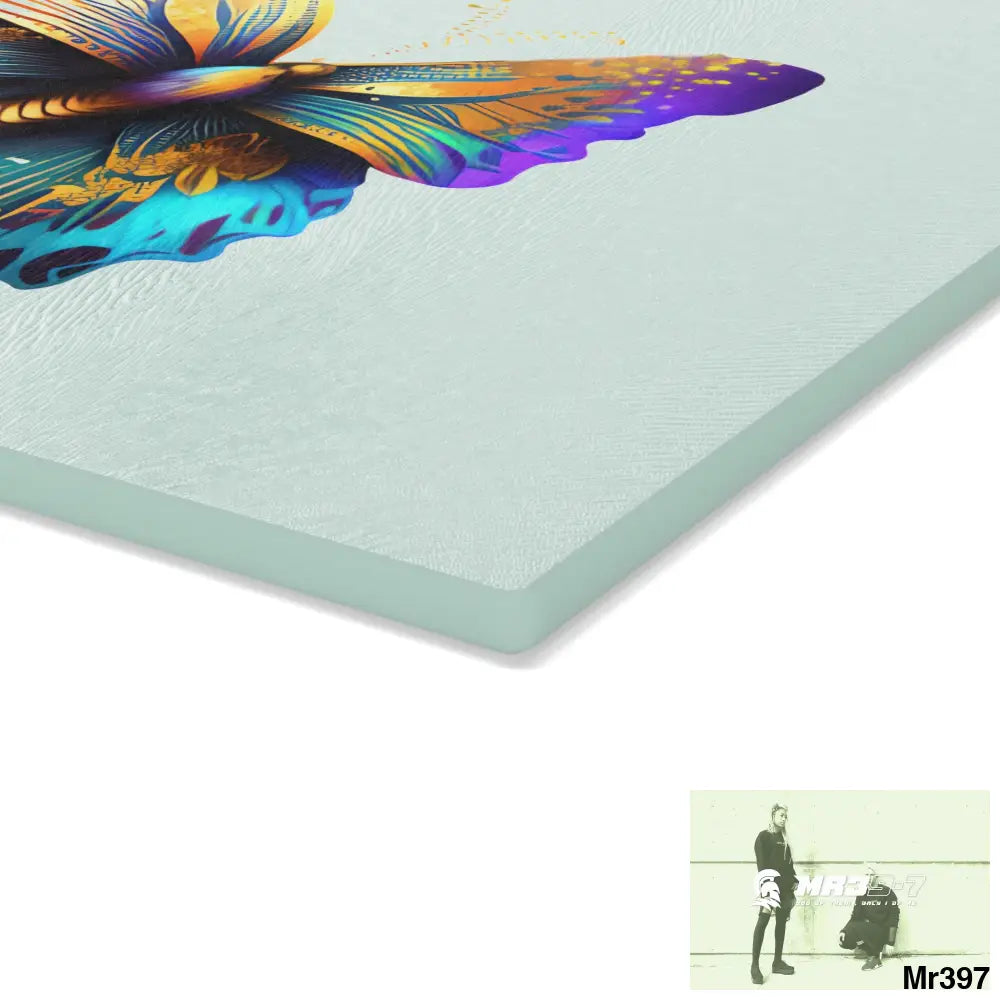 Colourful Butterfly with gold glitter Glass Cutting Board Home Decor