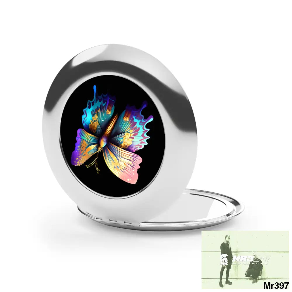 Colourful Butterly with Gold glitter Compact Travel Mirror Silver / Glossy / One size Accessories