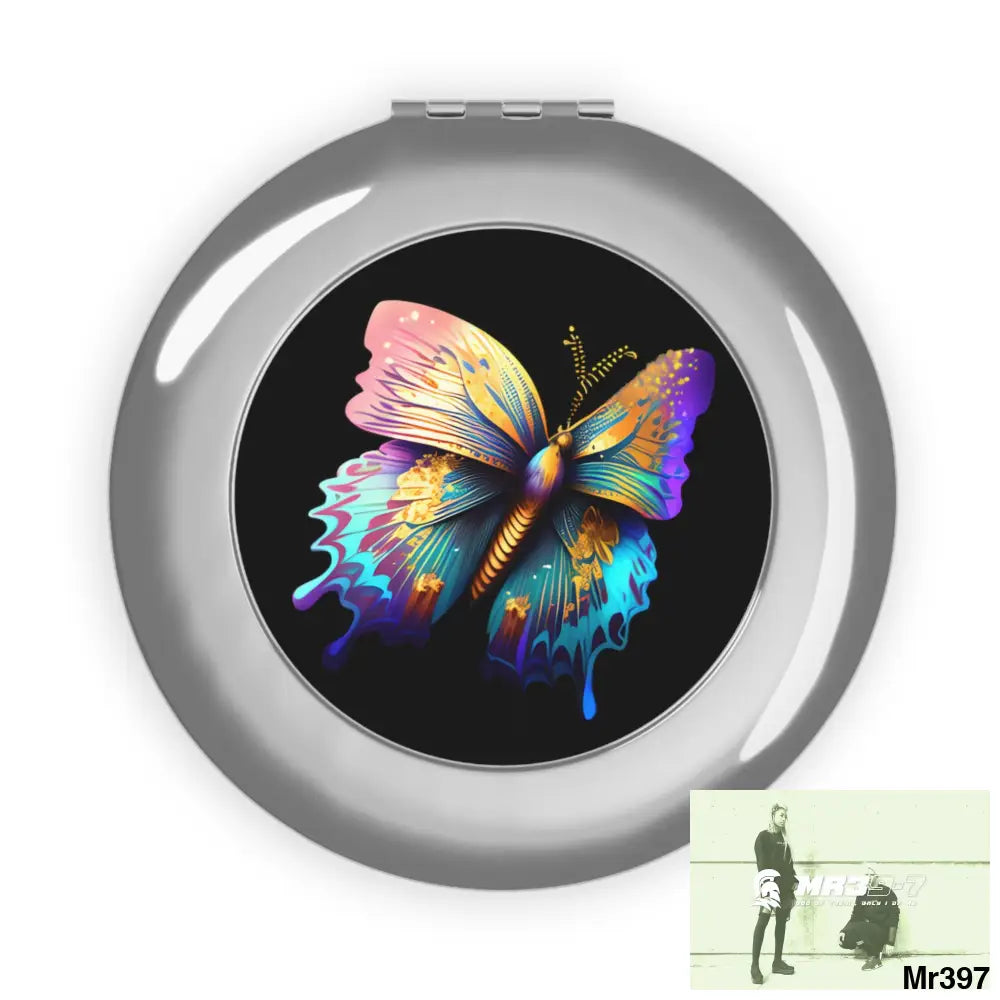 Colourful Butterly with Gold glitter Compact Travel Mirror Silver / Glossy / One size Accessories