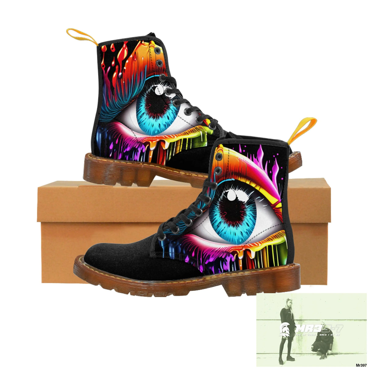 Colourful dripping eye Women’s Canvas Boots US 6.5 / Brown sole Shoes