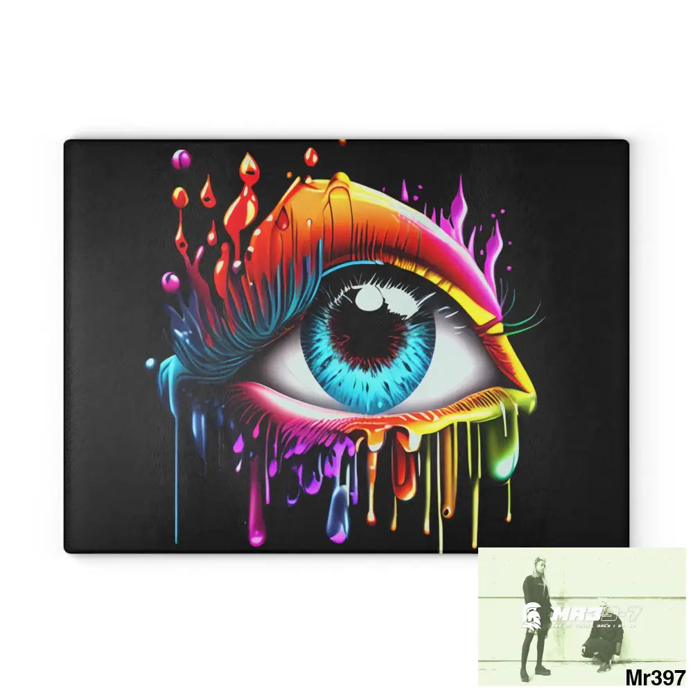 Colourful emotional dripping Glass Cutting Board 11’’ x 15’’ / Rectangle Home Decor