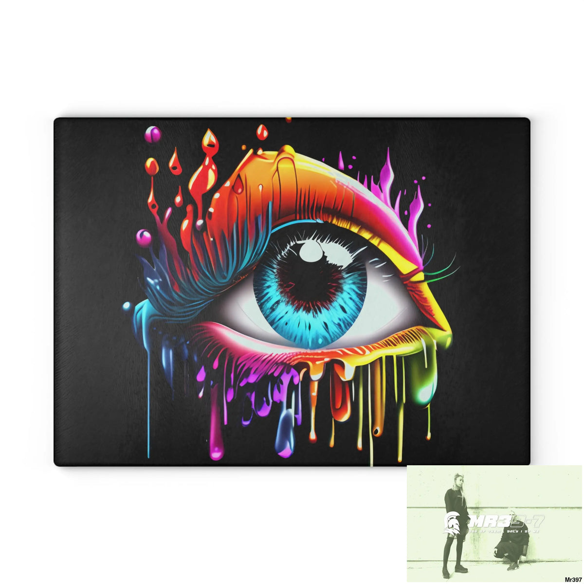 Colourful emotional dripping Glass Cutting Board 11’’ x 15’’ / Rectangle Home Decor