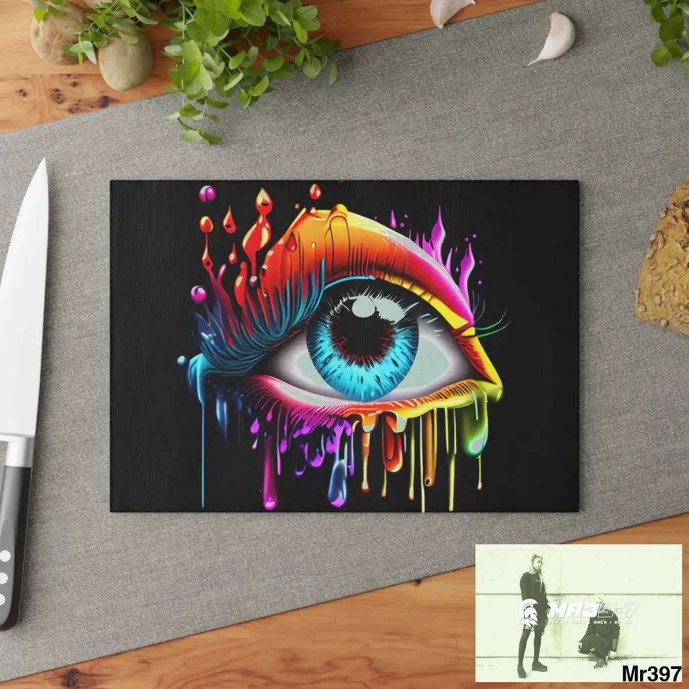 Colourful emotional dripping Glass Cutting Board Home Decor