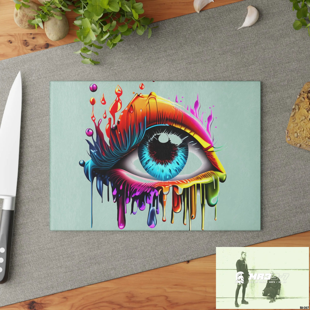 Colourful emotional dripping Glass Cutting Board Home Decor