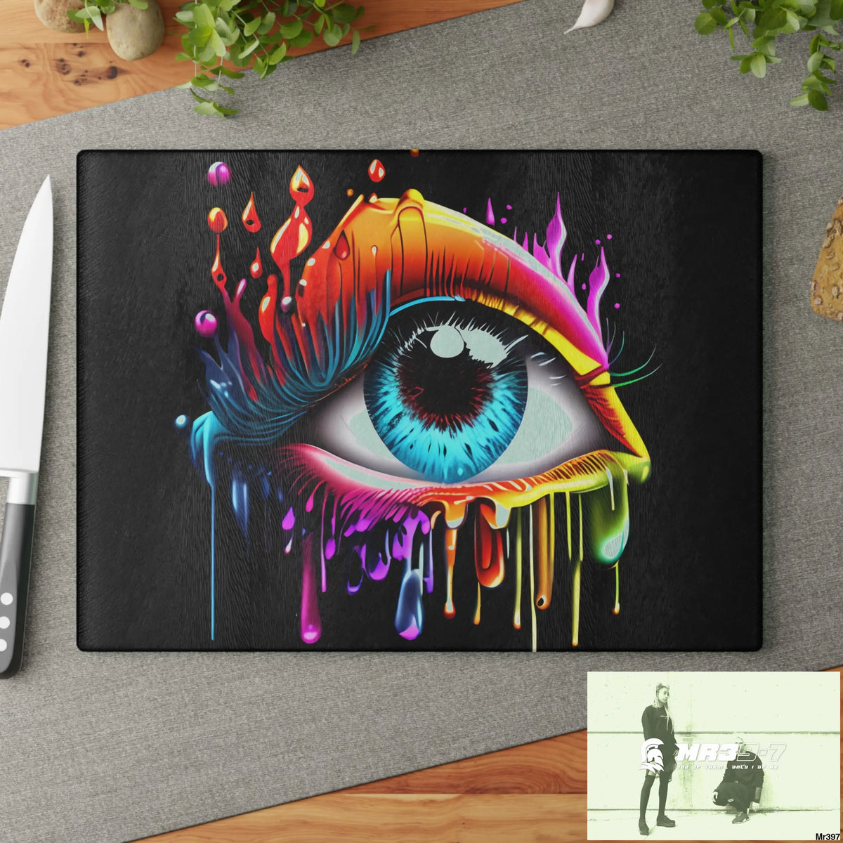 Colourful emotional dripping Glass Cutting Board Home Decor