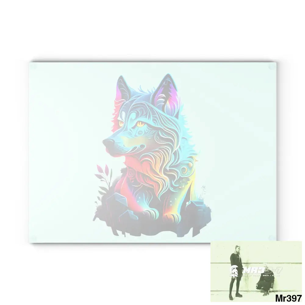 Colourful glowing Wolf Glass Cutting Board Home Decor