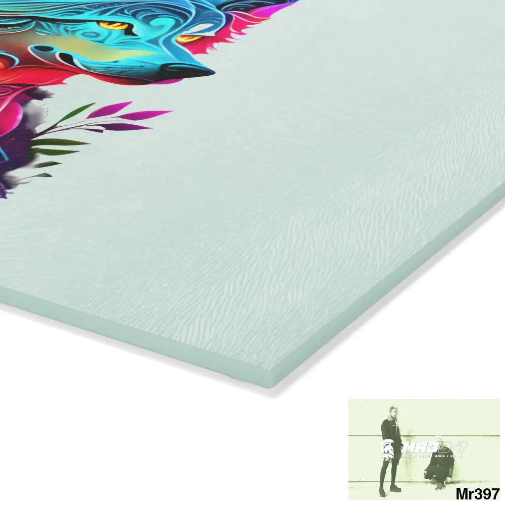 Colourful glowing Wolf Glass Cutting Board Home Decor