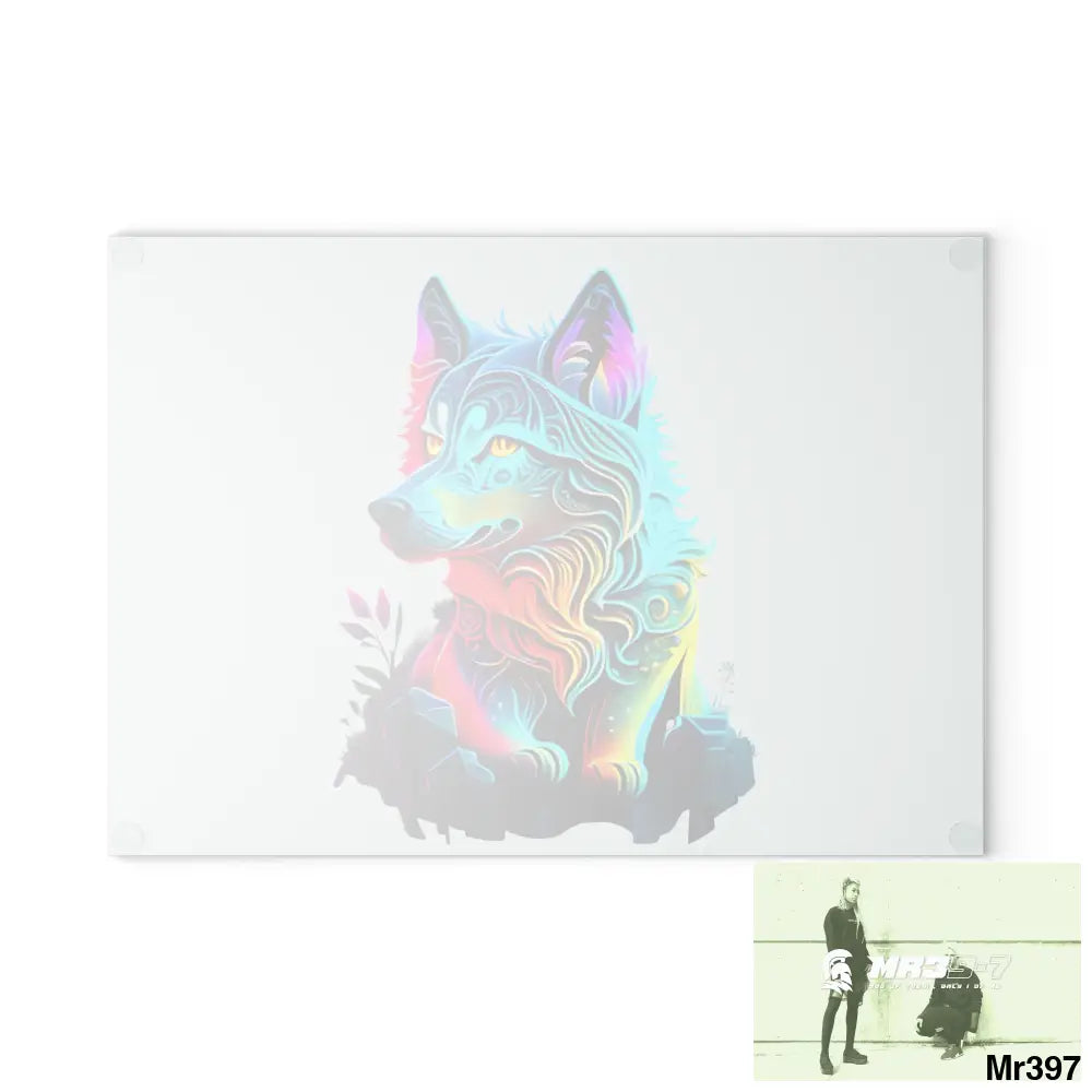 Colourful glowing Wolf Glass Cutting Board Home Decor