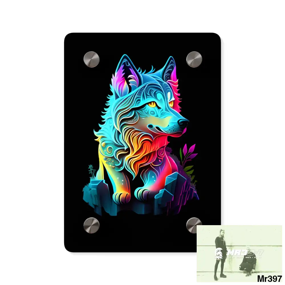 Colourful Glowing Wolf Graphic Acrylic Wall Art Panels 5’’ x 7’’ (Vertical) / 0.25’’ Home Decor