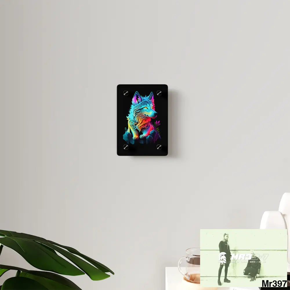 Colourful Glowing Wolf Graphic Acrylic Wall Art Panels 5’’ x 7’’ (Vertical) / 0.25’’ Home Decor