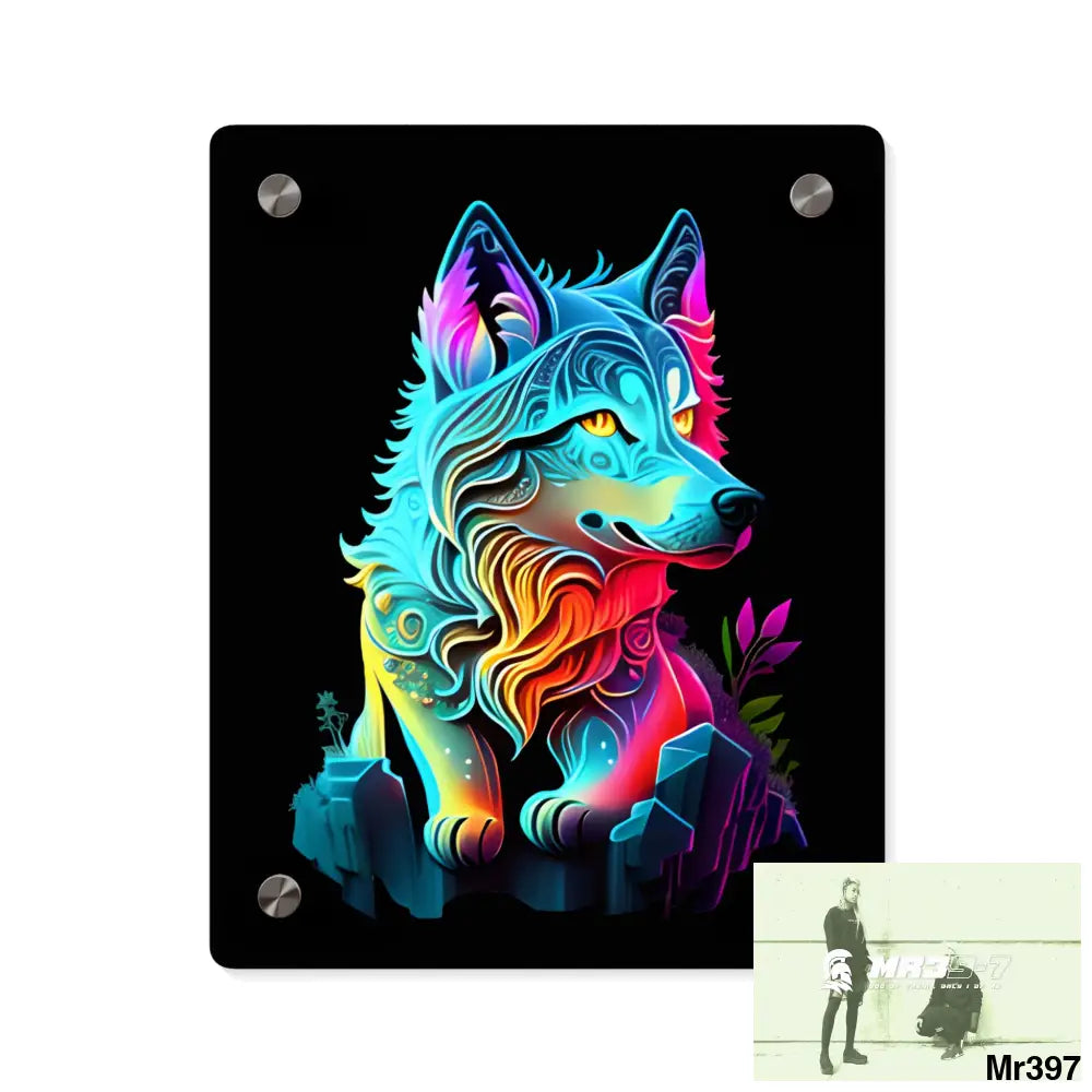 Colourful Glowing Wolf Graphic Acrylic Wall Art Panels 8″ x 10″ (Vertical) / 0.25’’ Home Decor