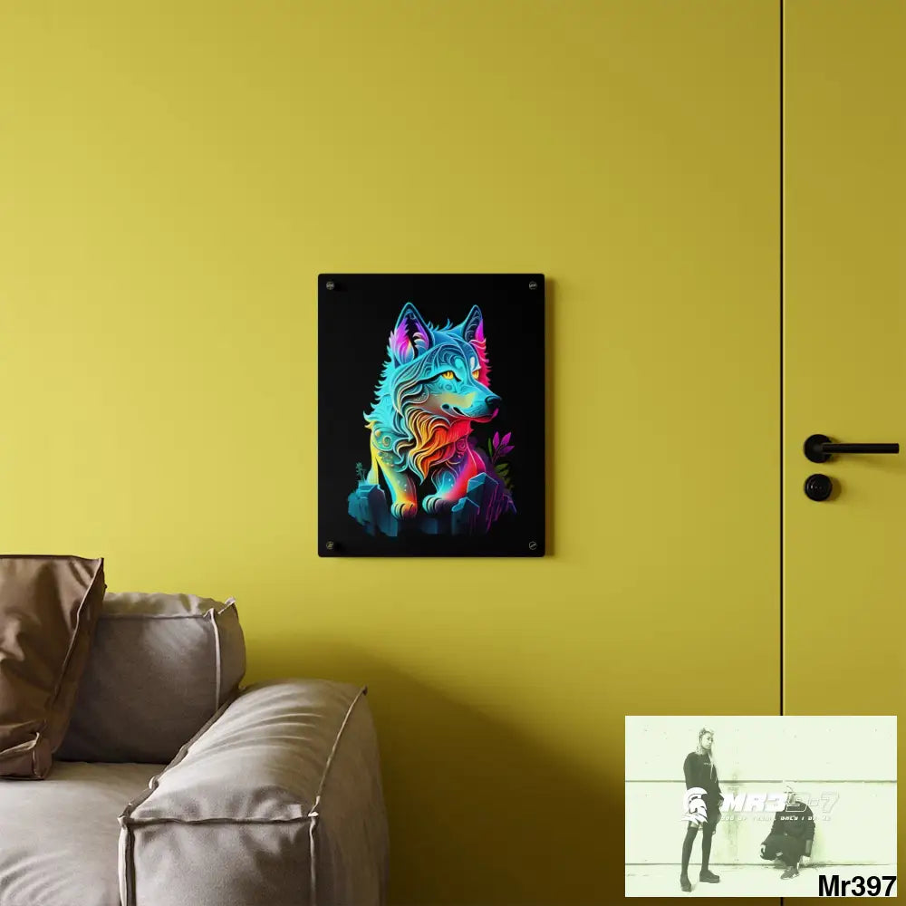 Colourful Glowing Wolf Graphic Acrylic Wall Art Panels Home Decor