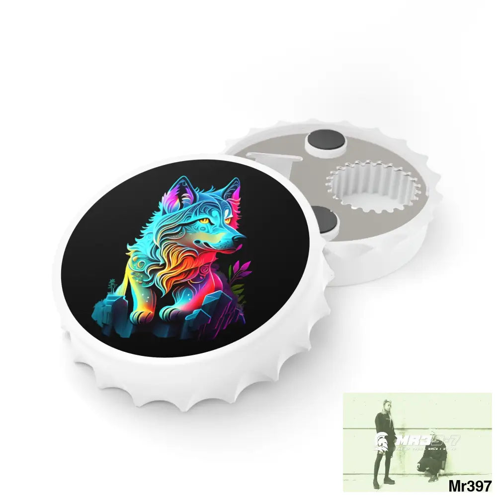Colourful Glowing Wolf Magnetic Bottle Opener One size / White Accessories