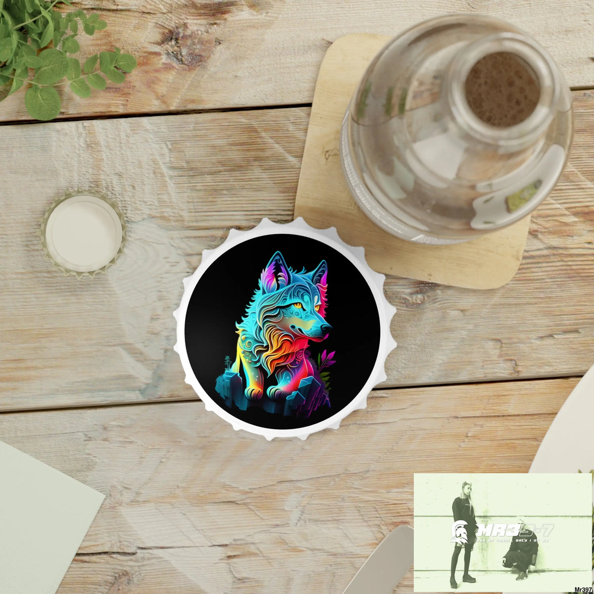 Colourful Glowing Wolf Magnetic Bottle Opener One size / White Accessories