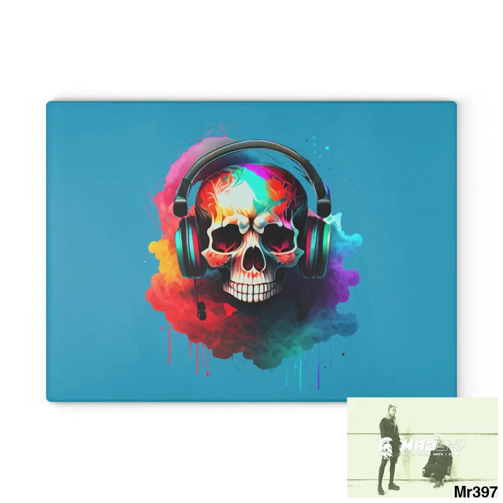 Colourful Skull Painted Headphones Glass Cutting Board 11’’ x 15’’ / Rectangle Home Decor
