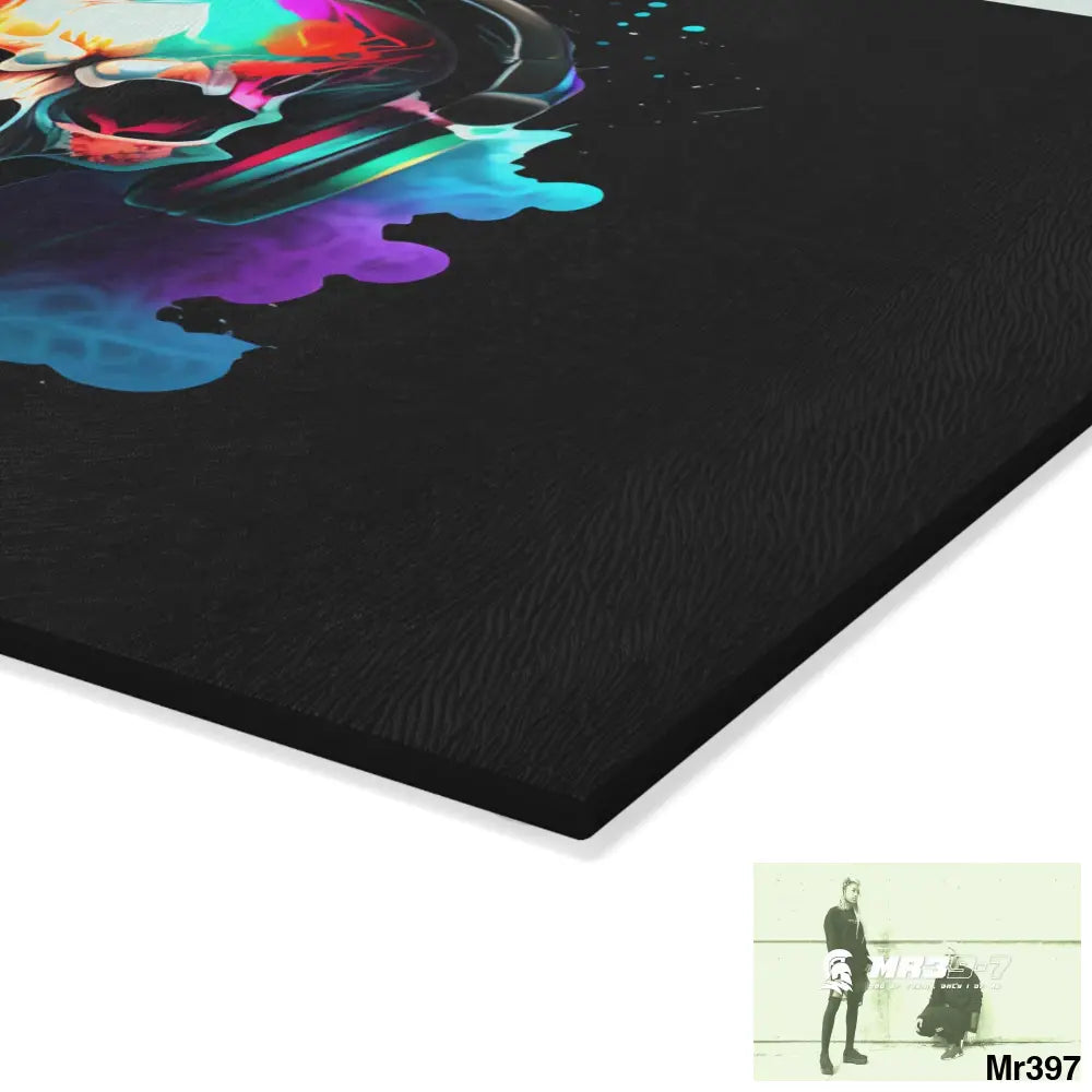 Colourful Skull Painted Headphones Glass Cutting Board Home Decor