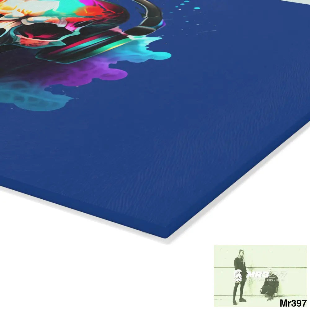 Colourful Skull Painted Headphones Glass Cutting Board Home Decor