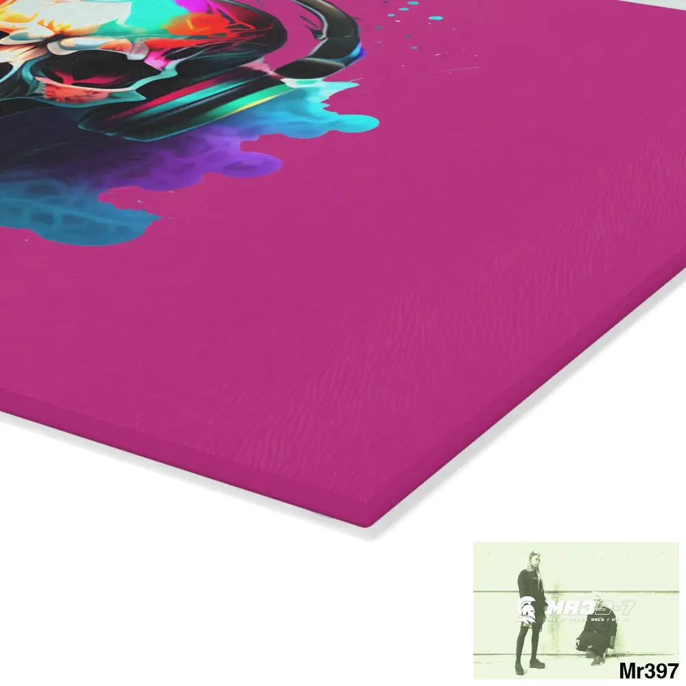 Colourful Skull Painted Headphones Glass Cutting Board Home Decor
