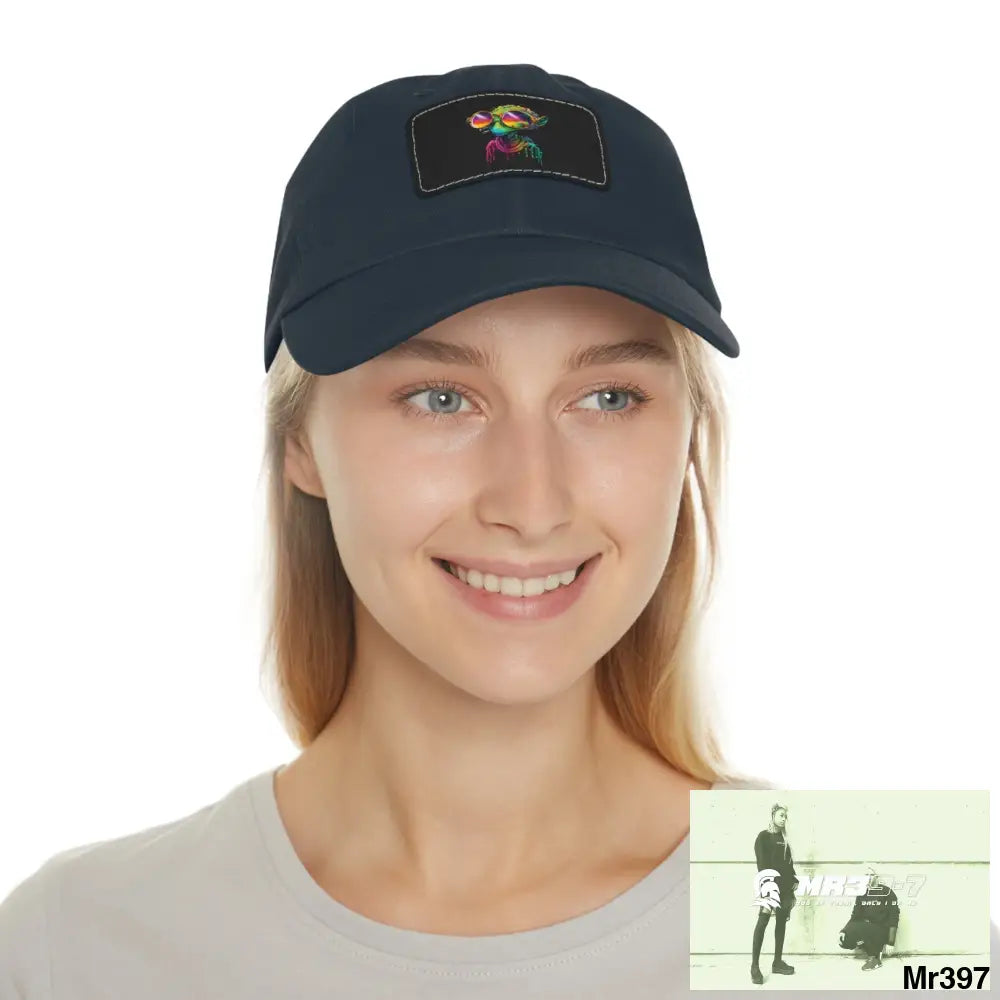 Cool Alien in shades Dad Hat with Leather Patch (Rectangle) Hats