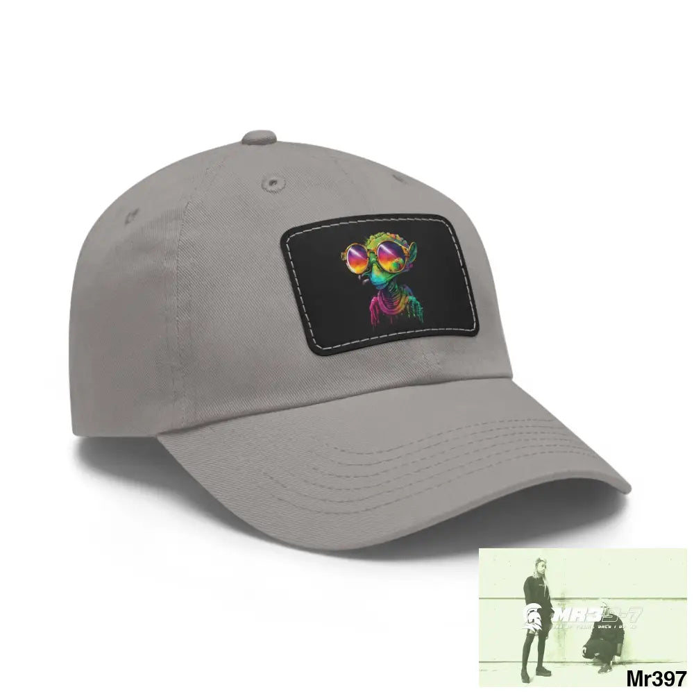 Cool Alien in shades Dad Hat with Leather Patch (Rectangle) Hats