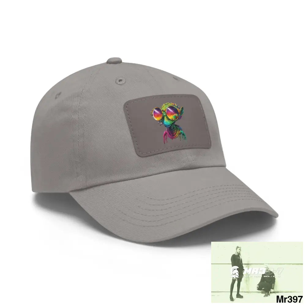 Cool Alien in shades Dad Hat with Leather Patch (Rectangle) Hats