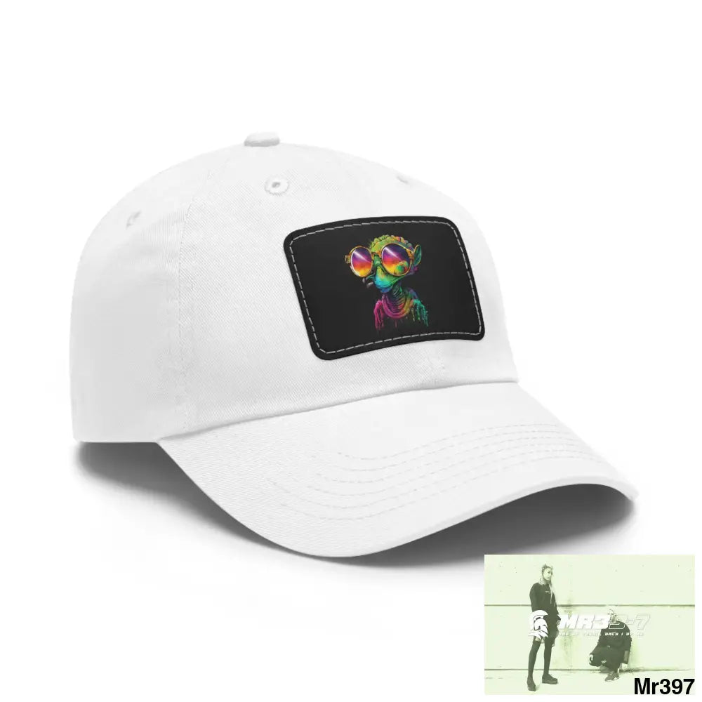 Cool Alien in shades Dad Hat with Leather Patch (Rectangle) Hats