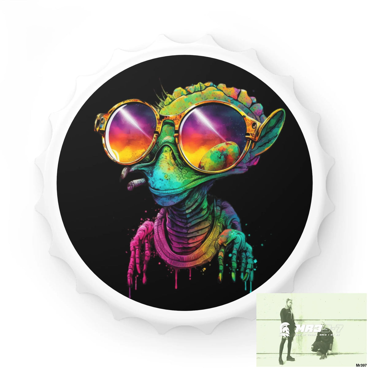 Cool Alien in sunglasses Magnetic Bottle Opener. One size / White Accessories