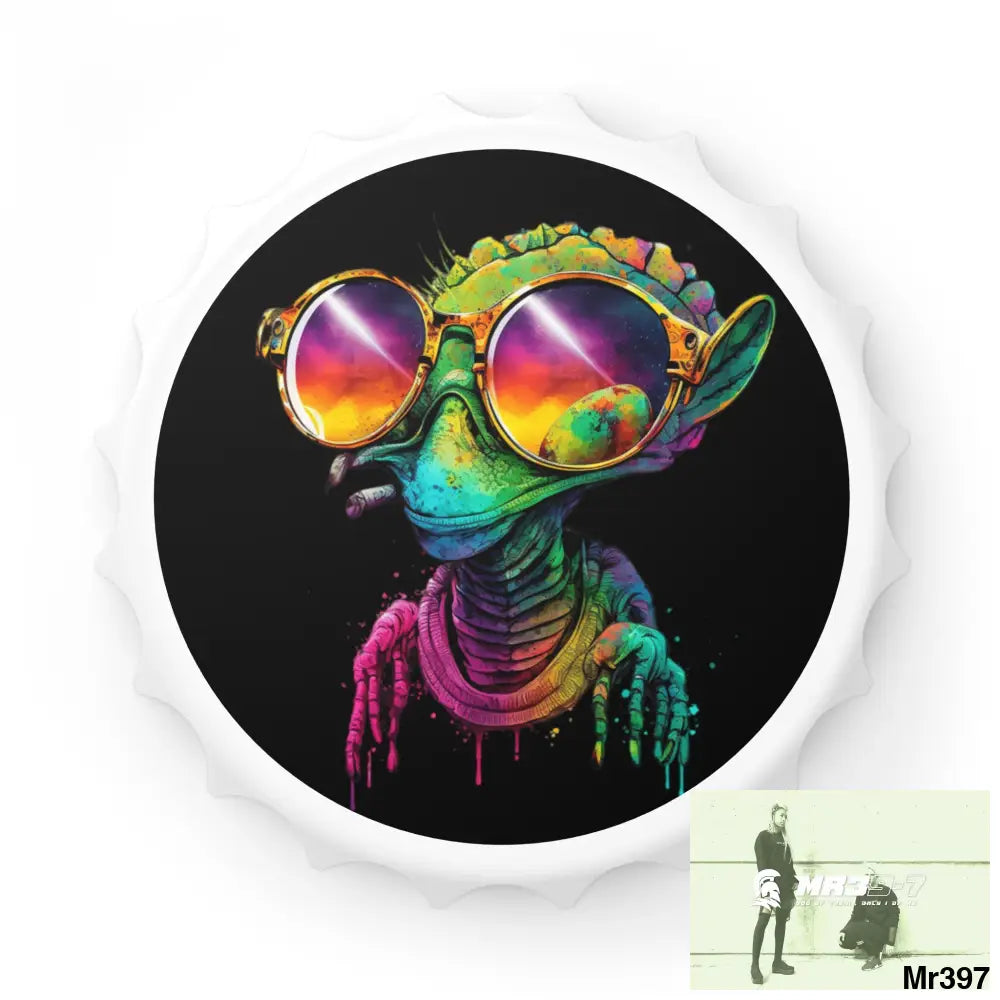 Cool Alien in sunglasses Magnetic Bottle Opener. One size / White Accessories