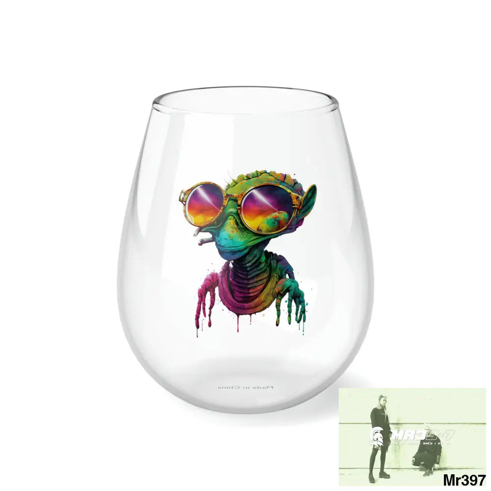 Cool Alien in sunglasses Stemless Wine Glass 11.75oz 11.75oz Mug