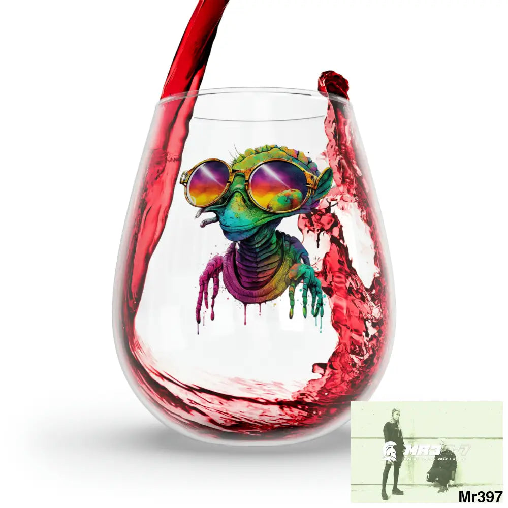 Cool Alien in sunglasses Stemless Wine Glass 11.75oz 11.75oz Mug
