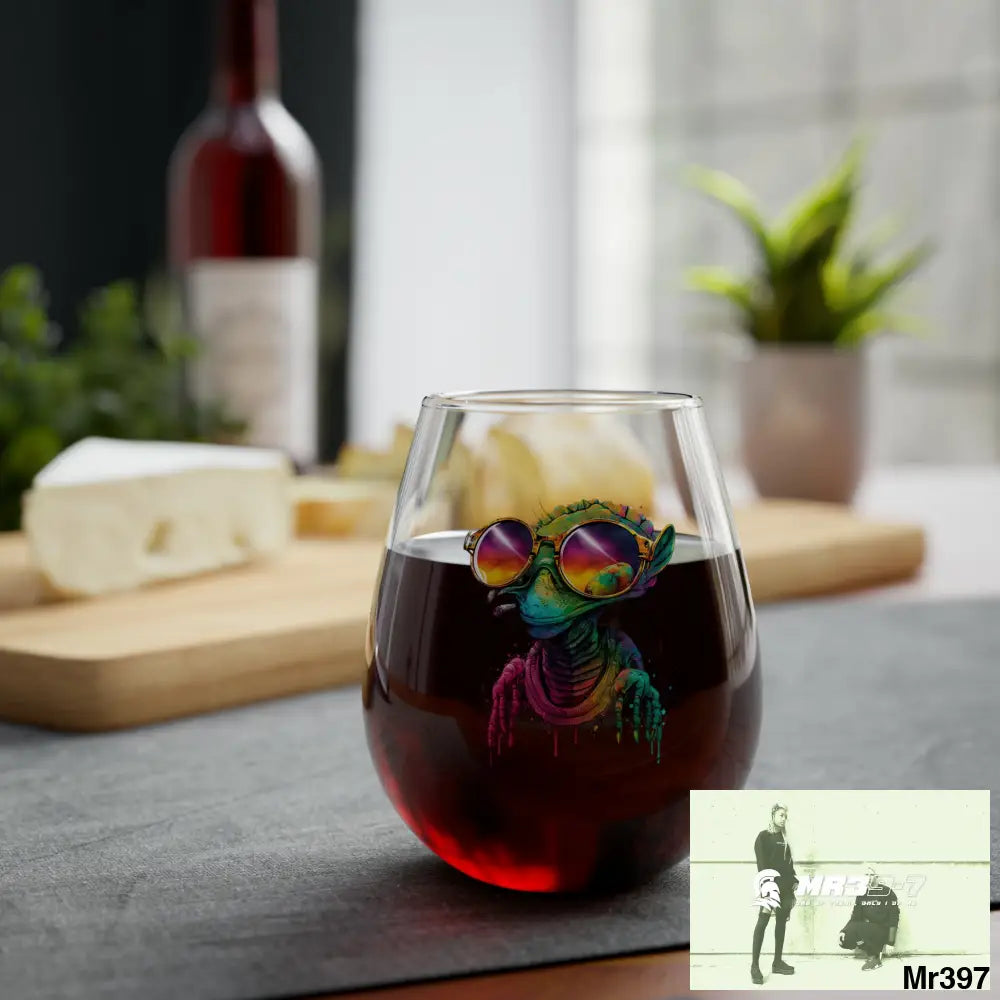 Cool Alien in sunglasses Stemless Wine Glass 11.75oz 11.75oz Mug