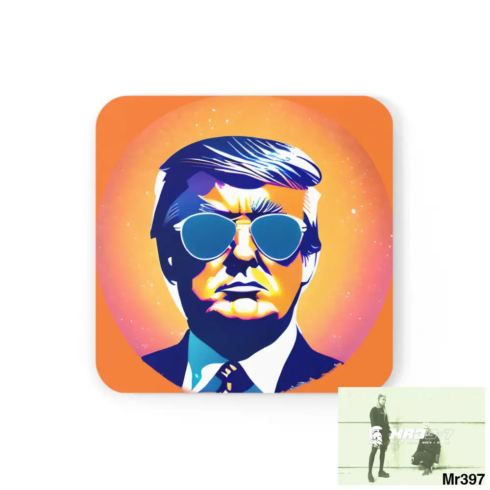 Cool Donald Trump in Shades Coaster Set Cork / 3.75’’ × 3.75’’ / Square Home Decor