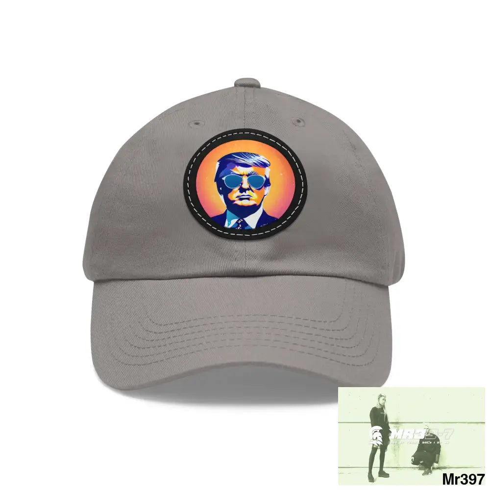 Cool Donald Trump in shades Dad Hat with Leather Patch (Round) Grey / Black patch / Circle / One size Hats