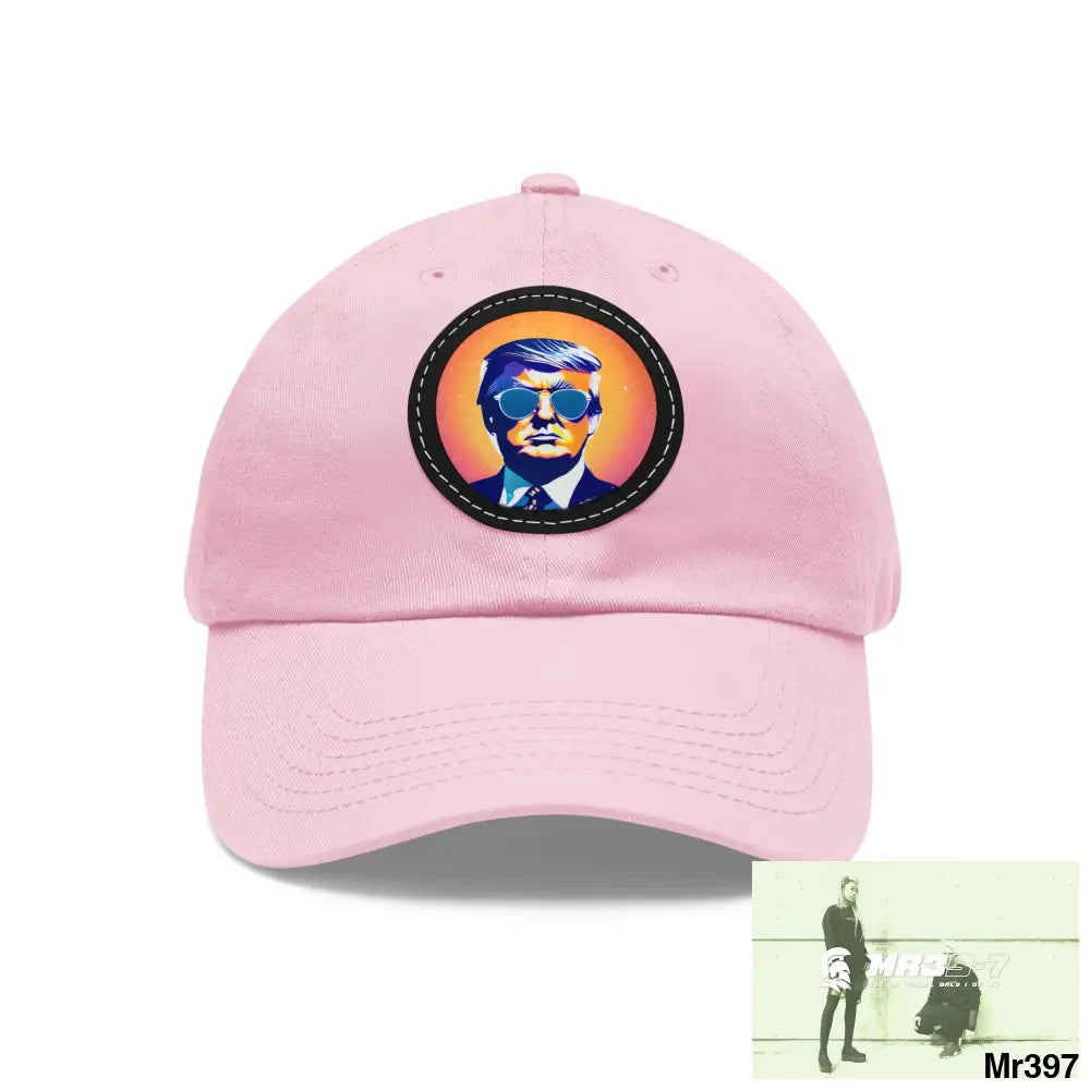 Cool Donald Trump in shades Dad Hat with Leather Patch (Round) Light Pink / Black patch / Circle / One size Hats