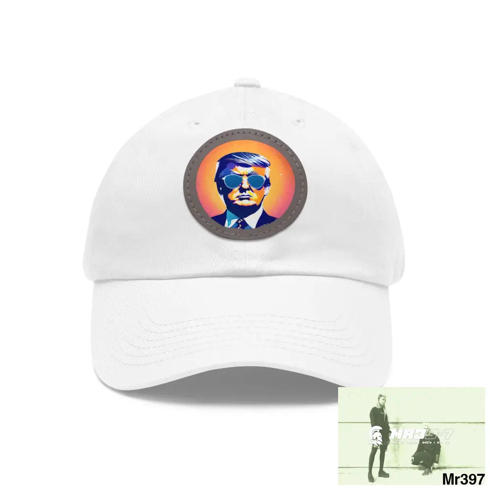 Cool Donald Trump in shades Dad Hat with Leather Patch (Round) White / Grey patch / Circle / One size Hats