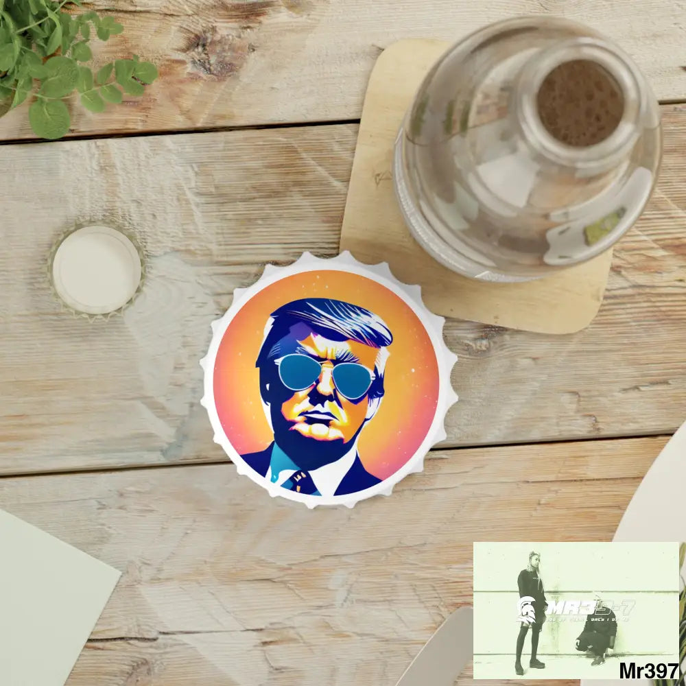 Cool Donald Trump in Shades Magnetic Bottle Opener One size / White Accessories
