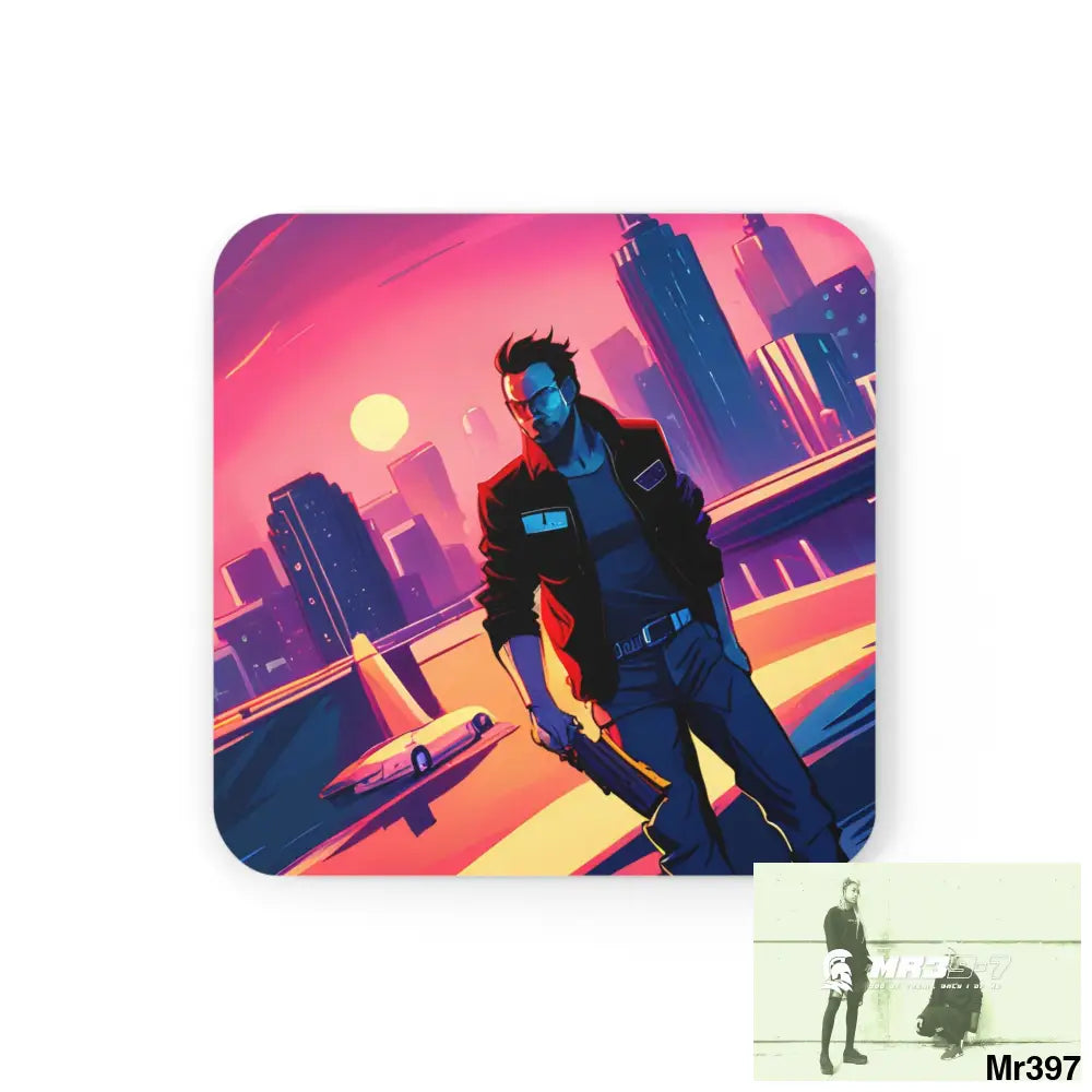 Copy of AI Vigilante Vice theme Corkwood Coaster Set Cork / 3.75’’ × 3.75’’ / Square Home Decor