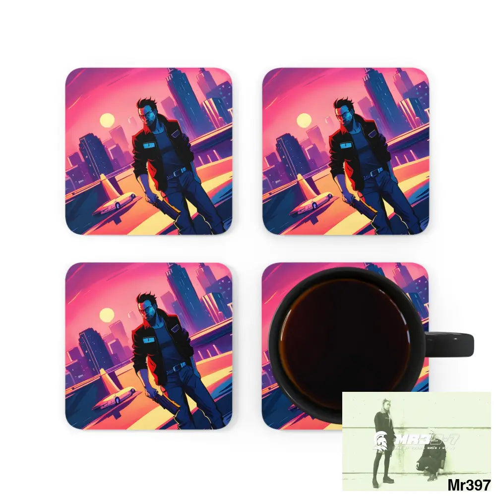 Copy of AI Vigilante Vice theme Corkwood Coaster Set Cork / 3.75’’ × 3.75’’ / Square Home Decor