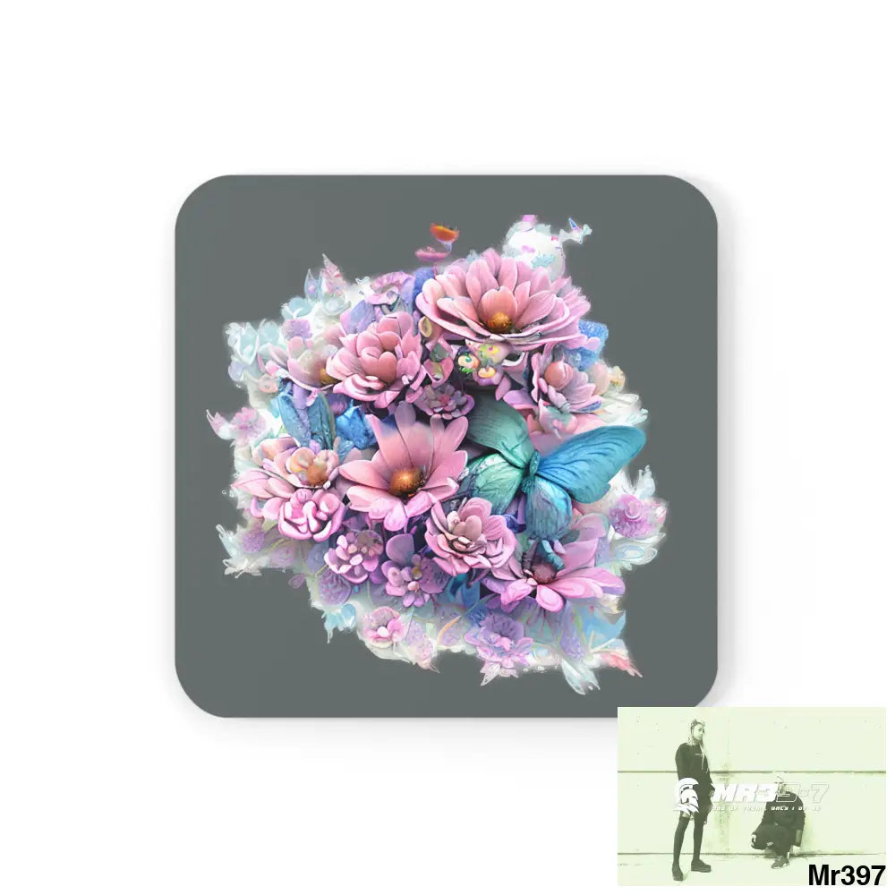 Copy of Copy of Copy of Butterfly pastel Graphic Corkwood Coaster Set Cork / 3.75’’ × 3.75’’ / Square Home Decor
