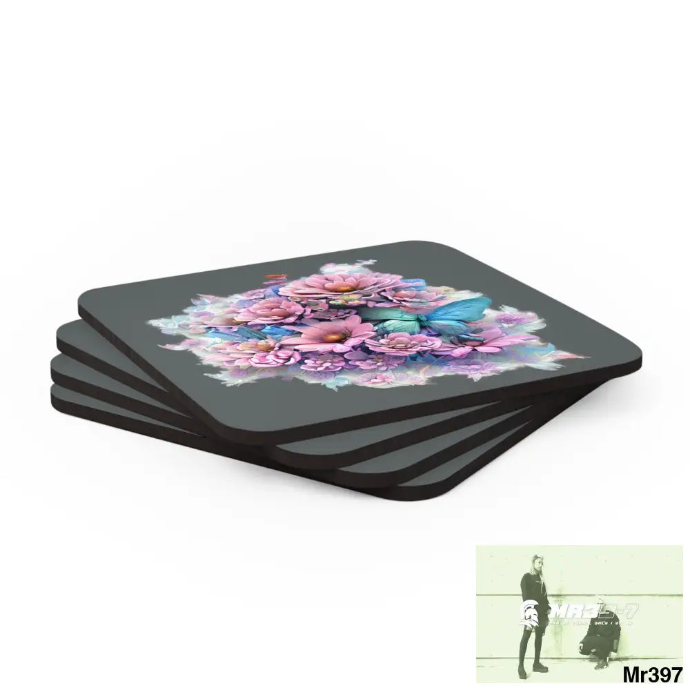 Copy of Copy of Copy of Butterfly pastel Graphic Corkwood Coaster Set Cork / 3.75’’ × 3.75’’ / Square Home Decor