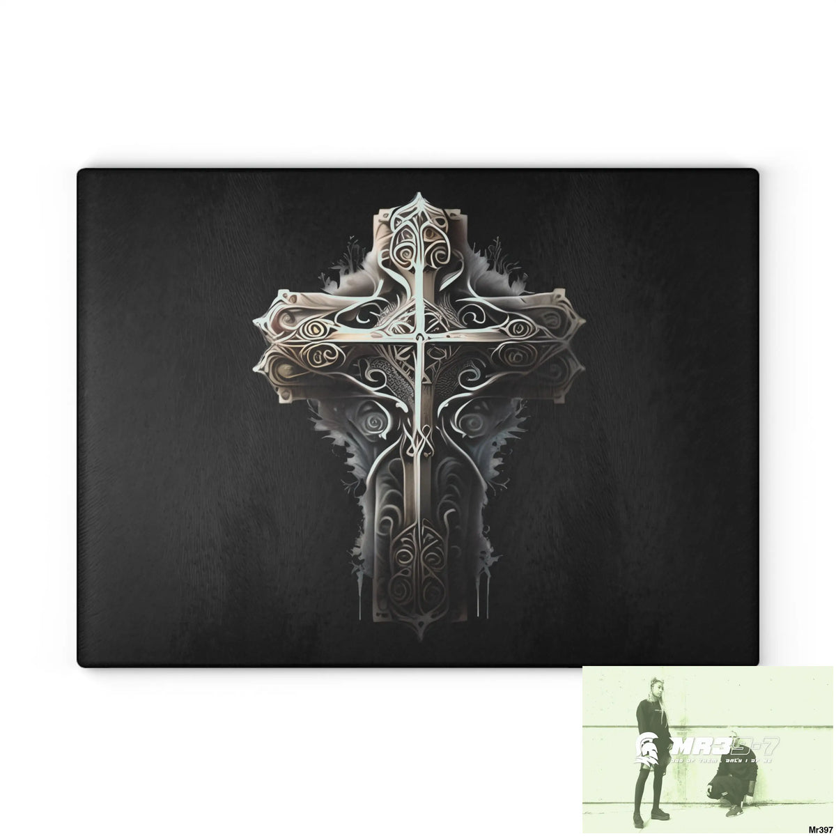Cross Metallic Gothic Hyper Realistic Cutting Board 11’’ x 15’’ / Rectangle Home Decor