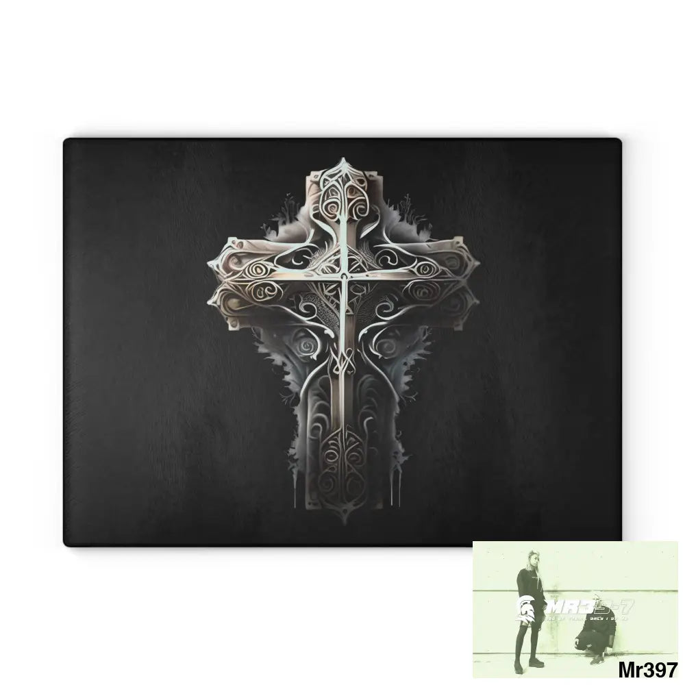 Cross Metallic Gothic Hyper Realistic Cutting Board 11’’ x 15’’ / Rectangle Home Decor