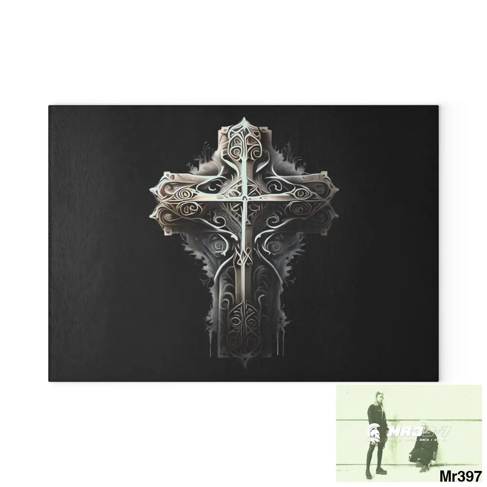 Cross Metallic Gothic Hyper Realistic Cutting Board 8’’ x 11’’ / Rectangle Home Decor
