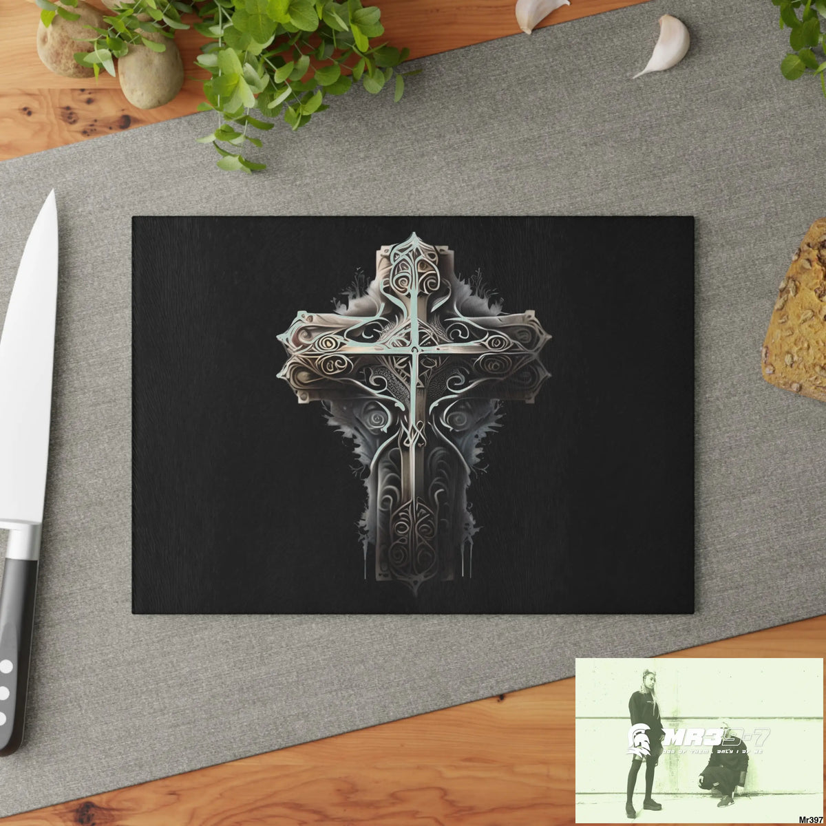 Cross Metallic Gothic Hyper Realistic Cutting Board Home Decor