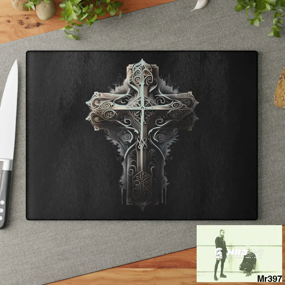 Cross Metallic Gothic Hyper Realistic Cutting Board Home Decor