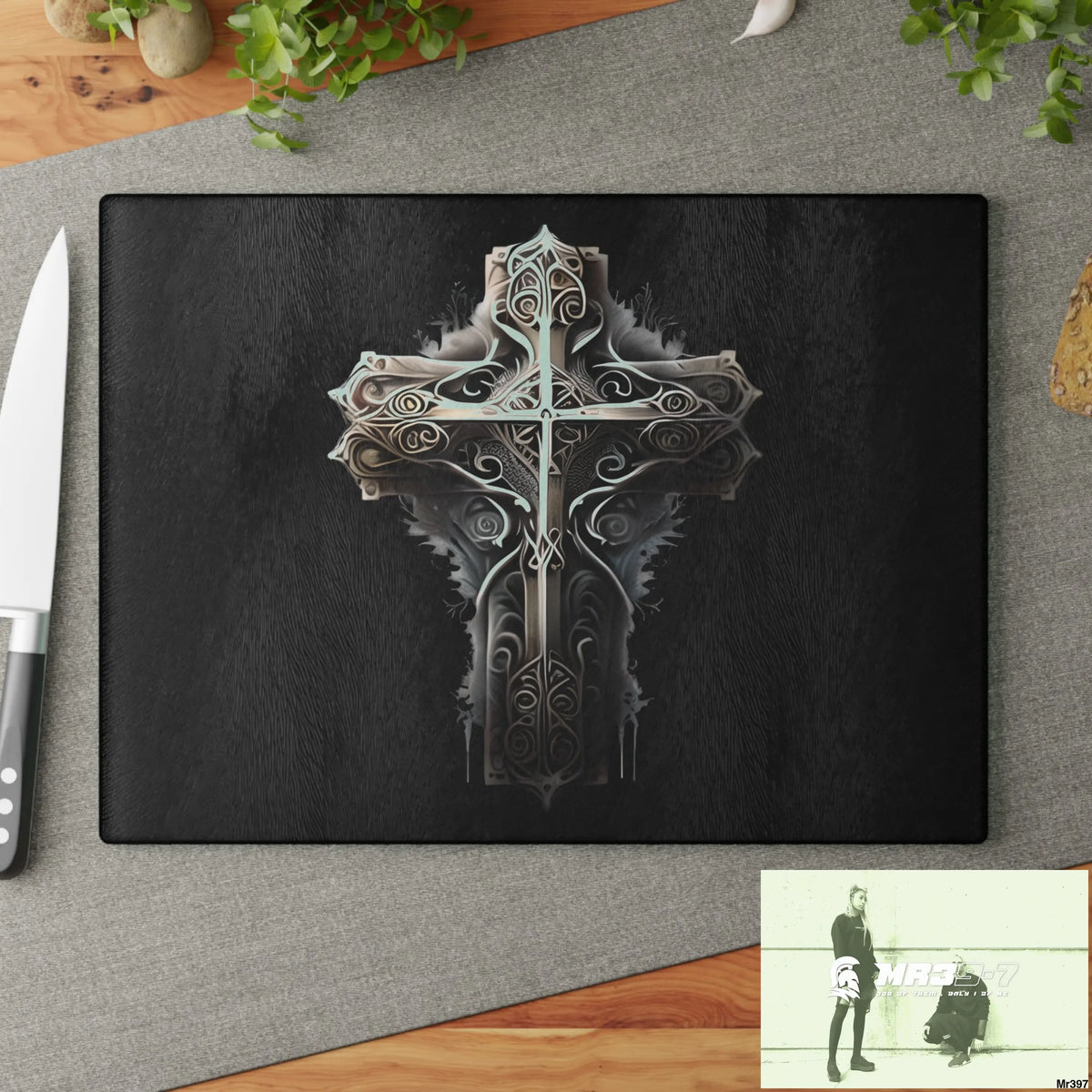 Cross Metallic Gothic Hyper Realistic Cutting Board Home Decor